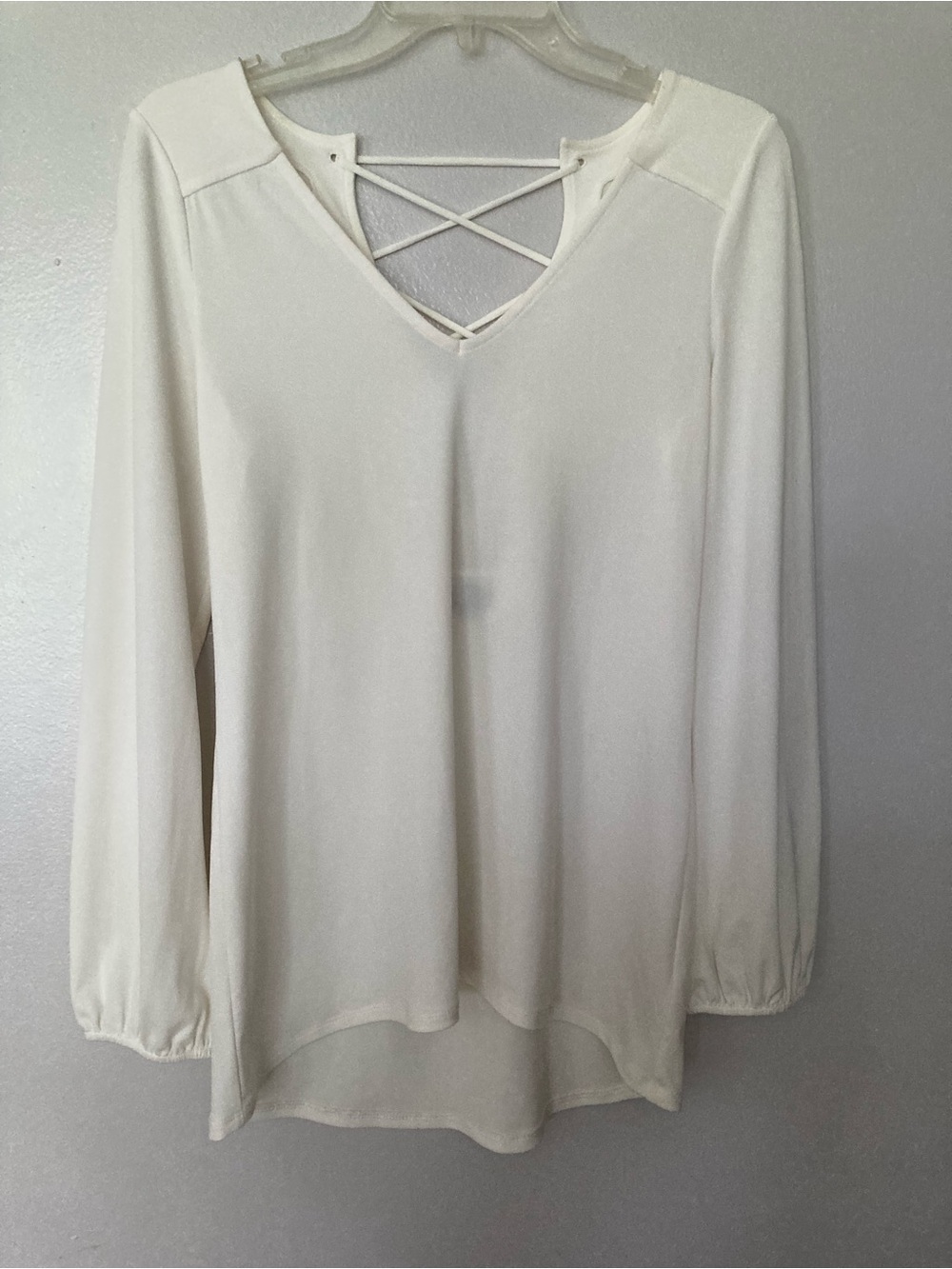 Express Cream Long Sleeve Crisscross V-Neck Blouse